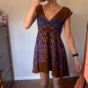 Free People Theodora Boho sleeveless deep V-neck mini dress.